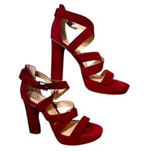 Vince Camuto Red Suede Strappy Platform Heels